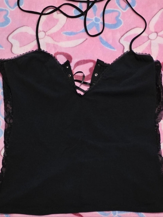 Demi Loon Tops - ‼️SOLD ON DEPOP‼️Demi Loon Black Lace Corset Top w/Adjustable Halter Tie Ribbon